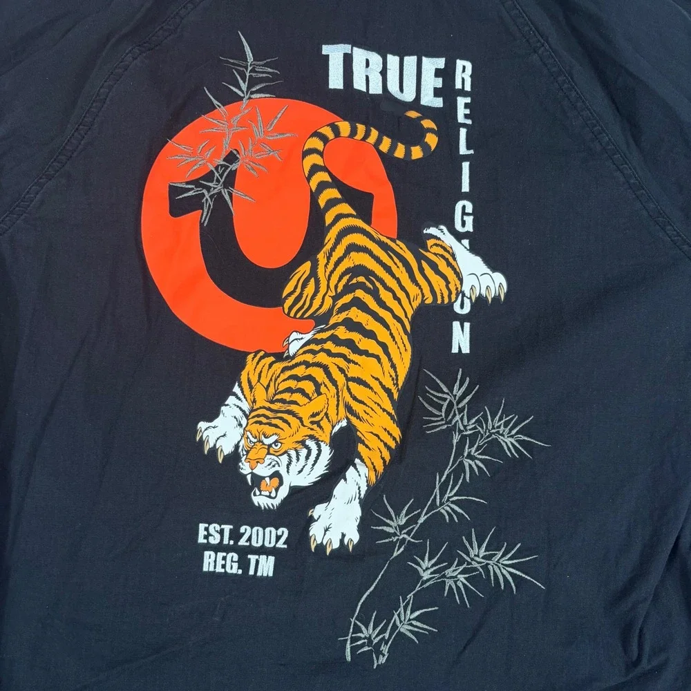True Religion Men Hoodie Black Tiger Graphic XL Rare Streetwear McBling‎ Y2K